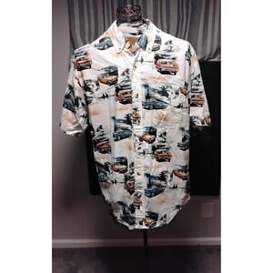 Clearwater Outfitters Mens XL Aloha Shirt Classic Cars Palm Trees Short Sleeve